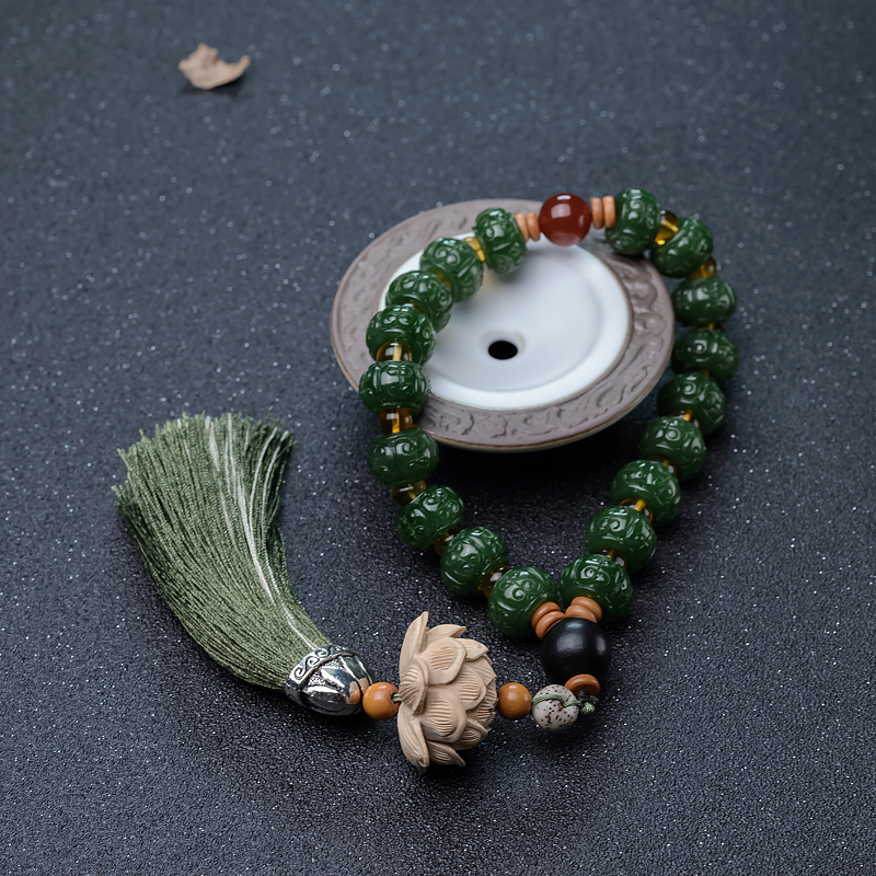 和田玉莲花珠手持-红掌柜