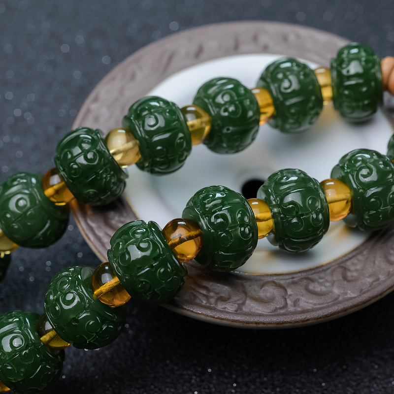 和田玉莲花珠手持-红掌柜