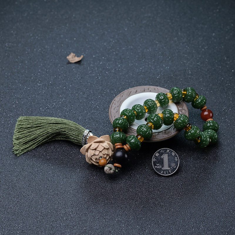 和田玉莲花珠手持-红掌柜