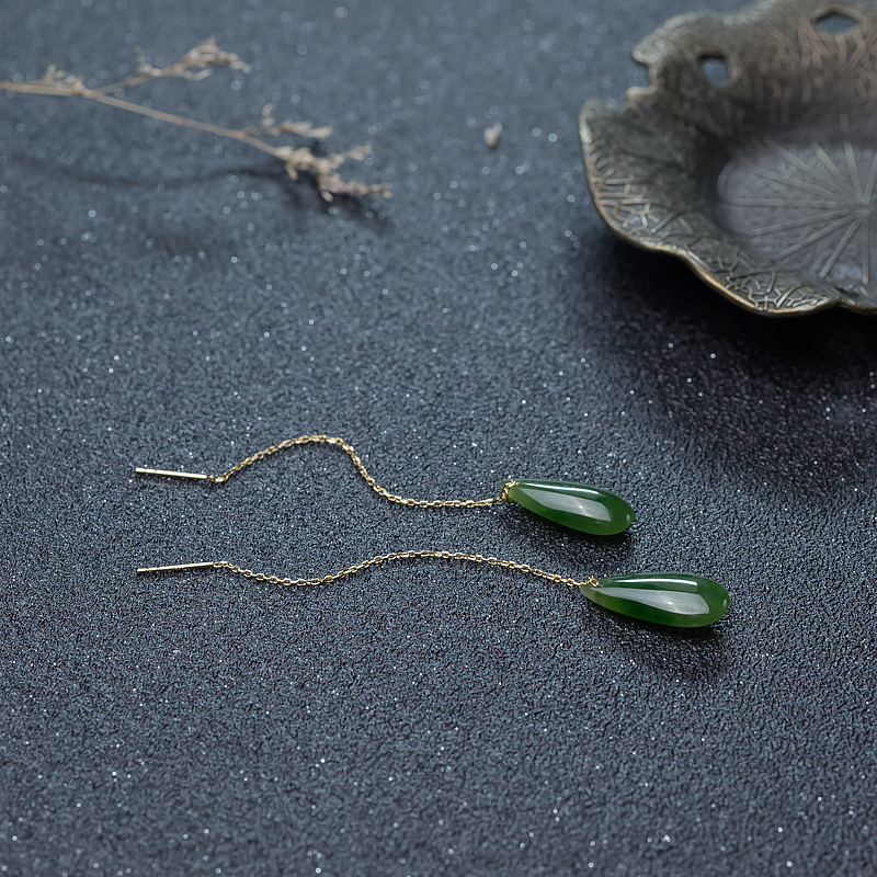 俄料天然山料和田碧玉耳坠-红掌柜