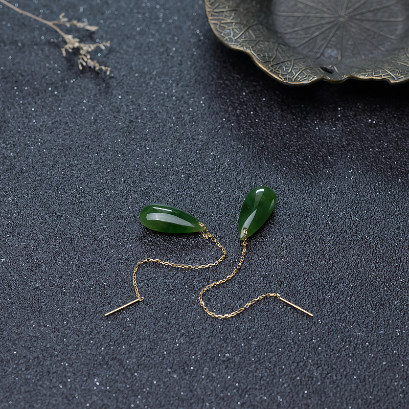 18K俄料山料和田碧玉耳坠-红掌柜