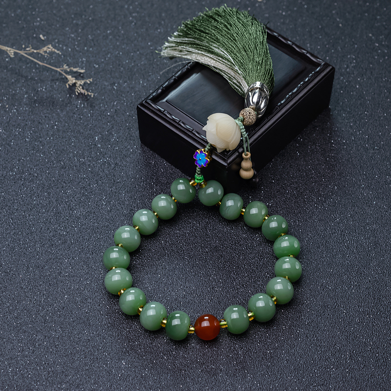 俄料天然和田碧玉手持-红掌柜