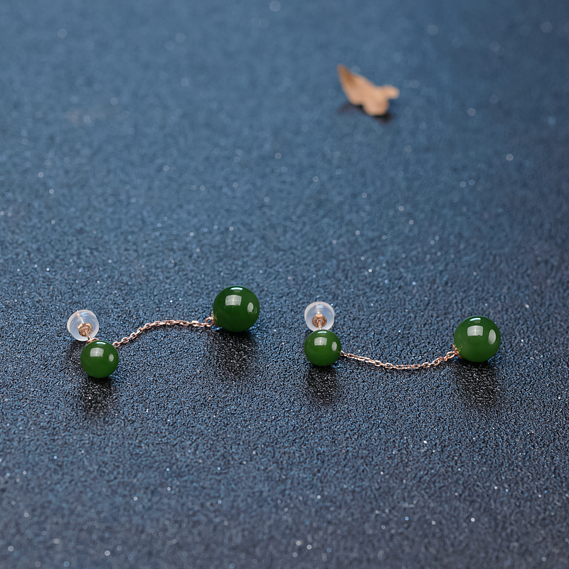 金镶山料和田碧玉耳坠-红掌柜