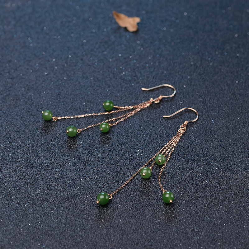 18K金镶山料和田碧玉耳坠-红掌柜