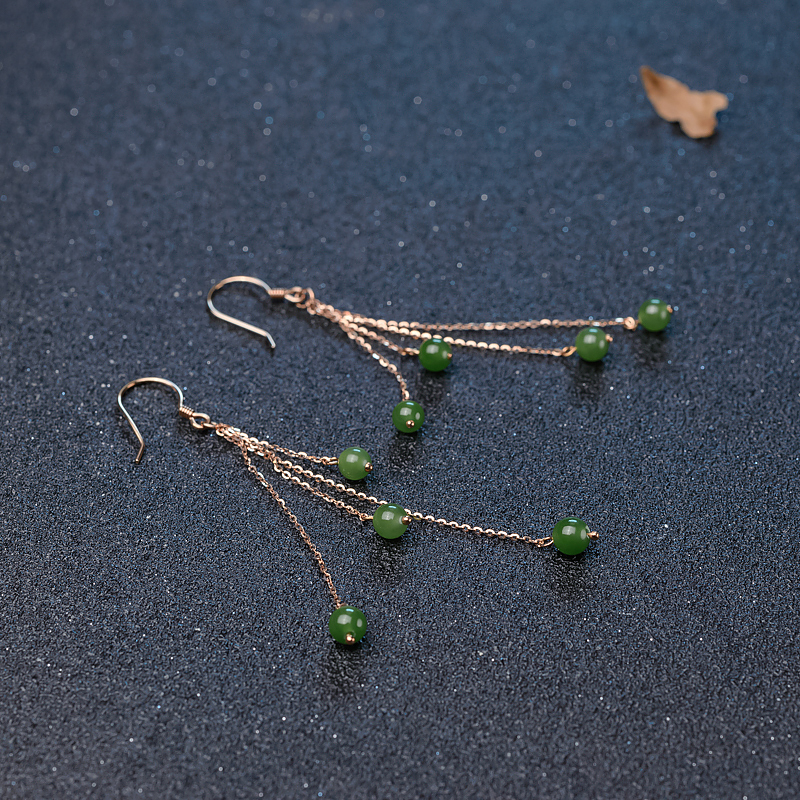 金镶山料和田碧玉耳坠-红掌柜