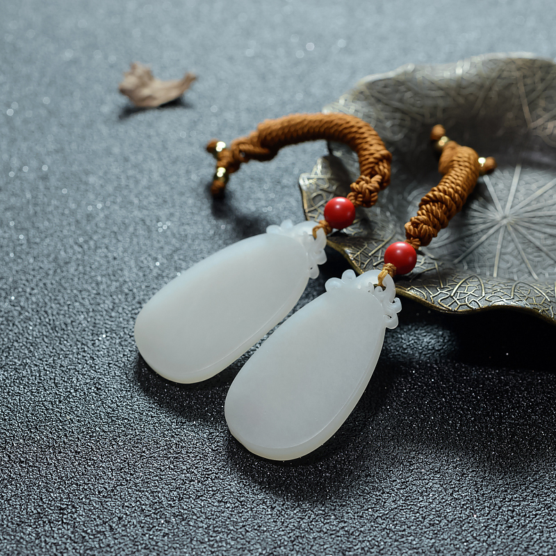 天然籽料和田白玉平安牌挂坠-红掌柜