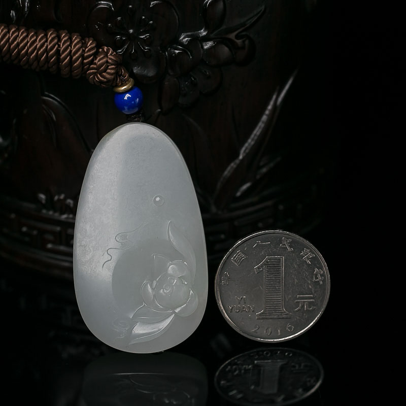 新疆天然和田玉莲花吊坠-红掌柜