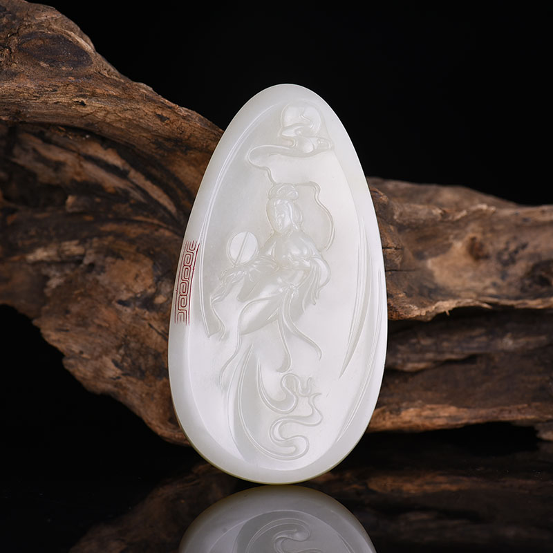 籽料俏色和田玉嫦娥奔月两用款-红掌柜