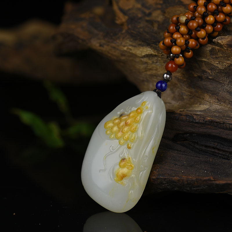 籽料和田玉多子多福吊坠-红掌柜