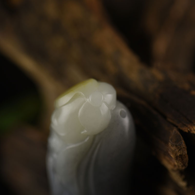 天然籽料和田青花玉一品清廉吊坠-红掌柜