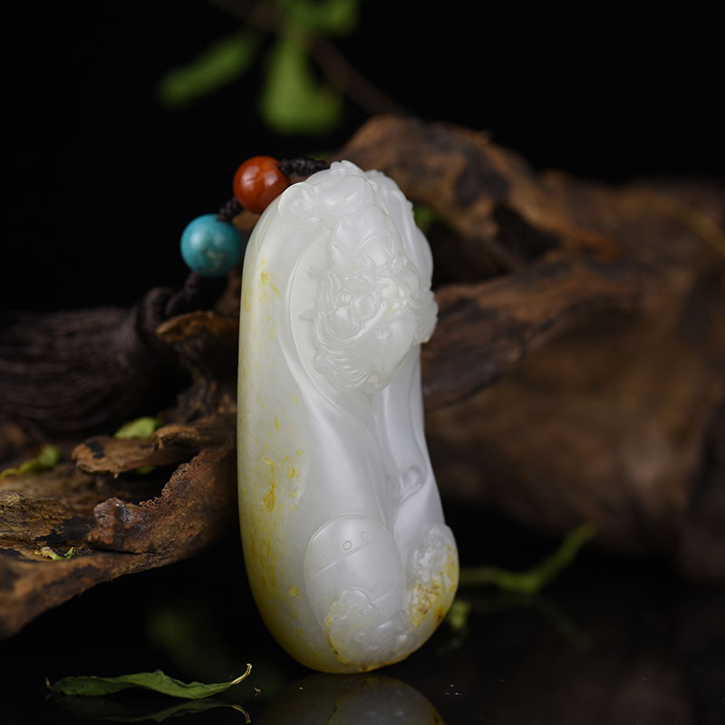 天然籽料和田青花玉钟馗手把件-红掌柜