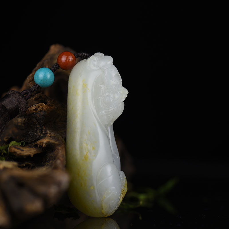 和田青花玉钟馗手把件-红掌柜