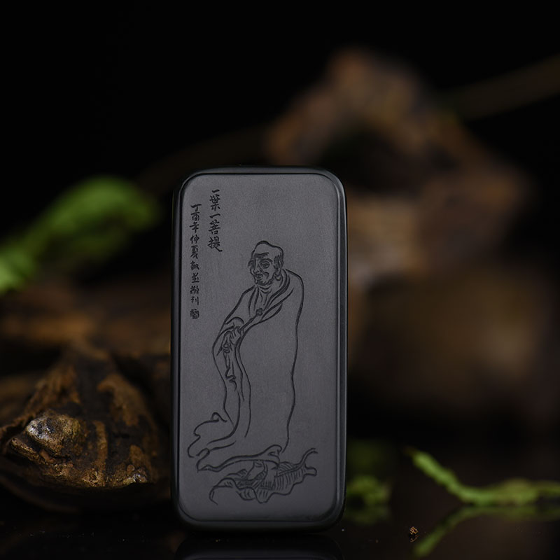 新疆天然山料和田墨玉一叶菩提吊坠-红掌柜