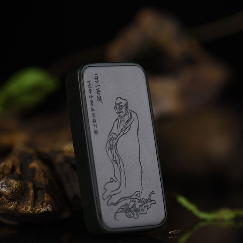 天然山料和田墨玉一叶菩提吊坠-红掌柜