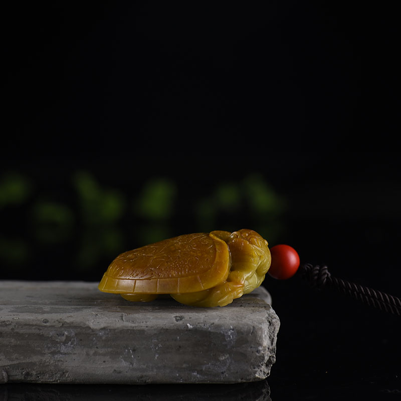 俏色和田玉龙龟吊坠-红掌柜