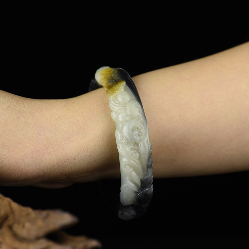 新疆天然和田玉年年有余手镯-红掌柜