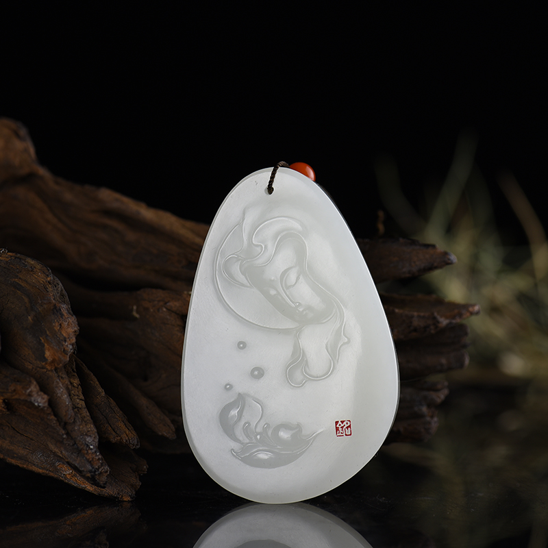 新疆天然籽料和田白玉观音吊坠-红掌柜