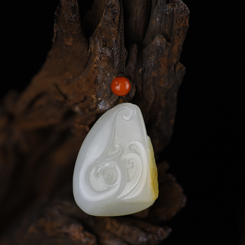 新疆天然籽料和田白玉凤凰于天吊坠-红掌柜