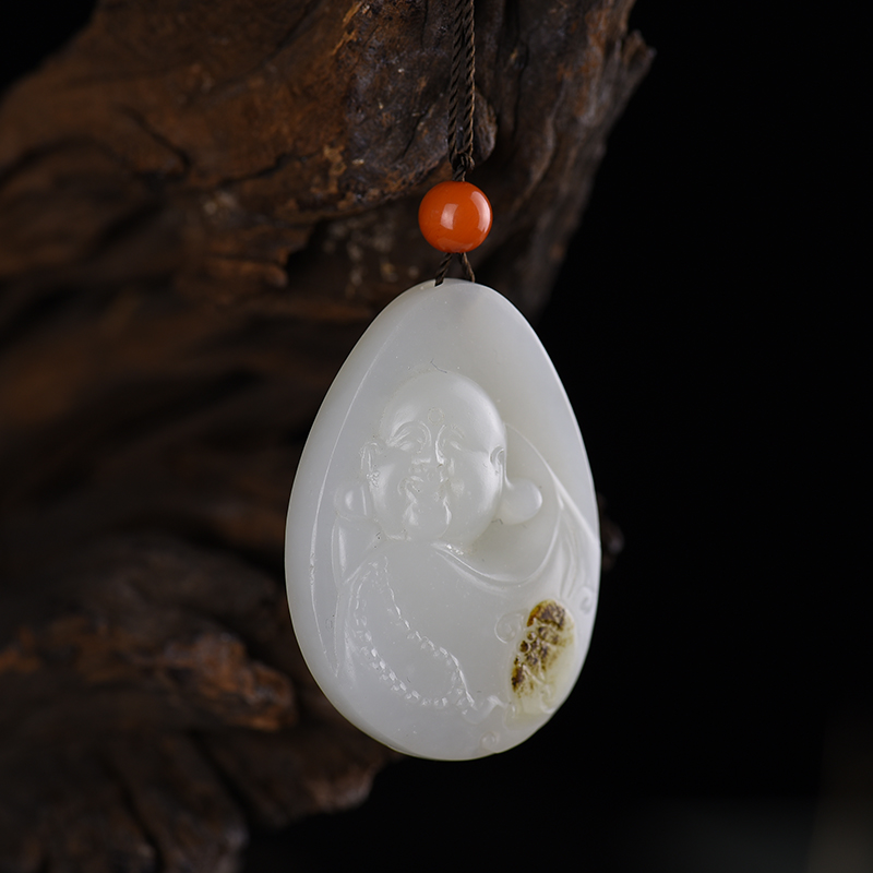 天然籽料和田白玉佛引福来吊坠-红掌柜