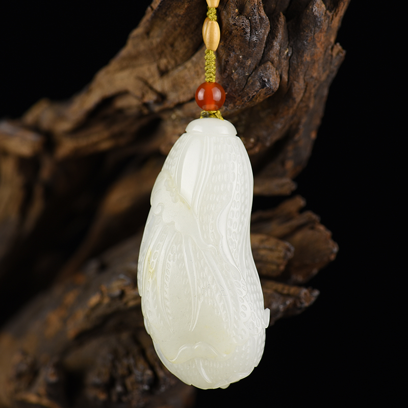 新疆天然和田白玉百财吊坠-红掌柜