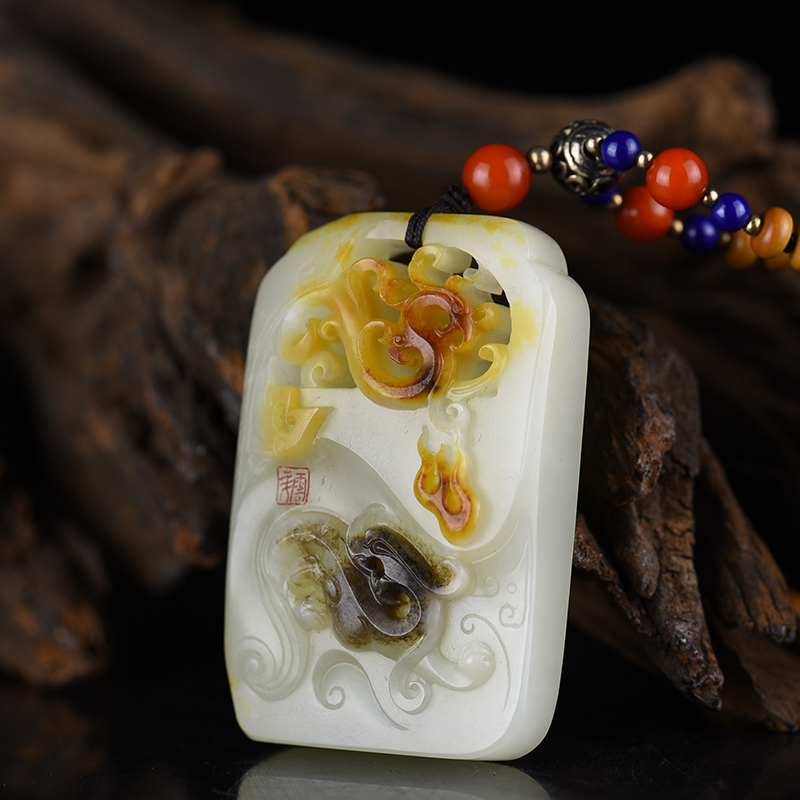 籽料和田白玉龙凤吊坠-红掌柜