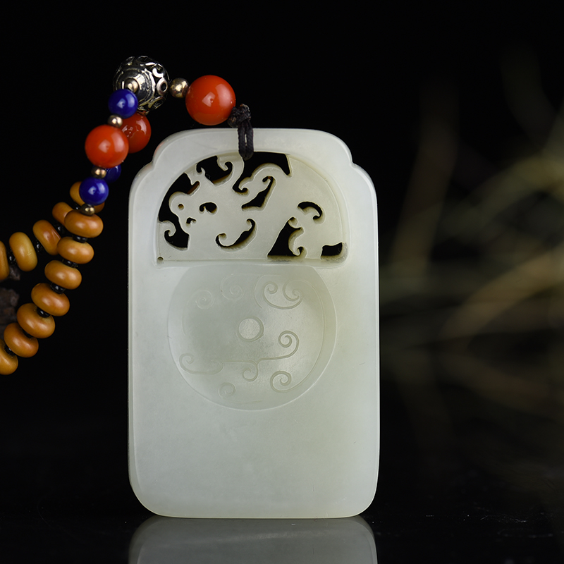 和田白玉龙凤吊坠-红掌柜