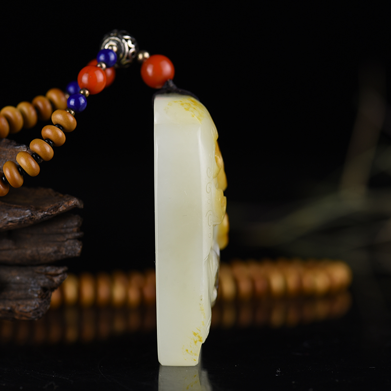 天然和田白玉龙凤吊坠-红掌柜