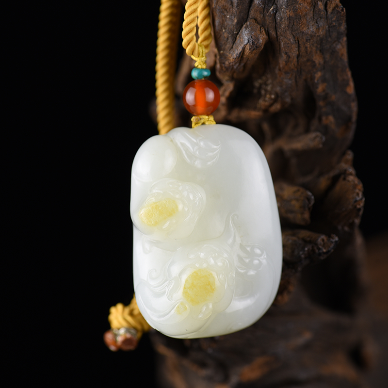 籽料和田白玉舐犊情深吊坠-红掌柜