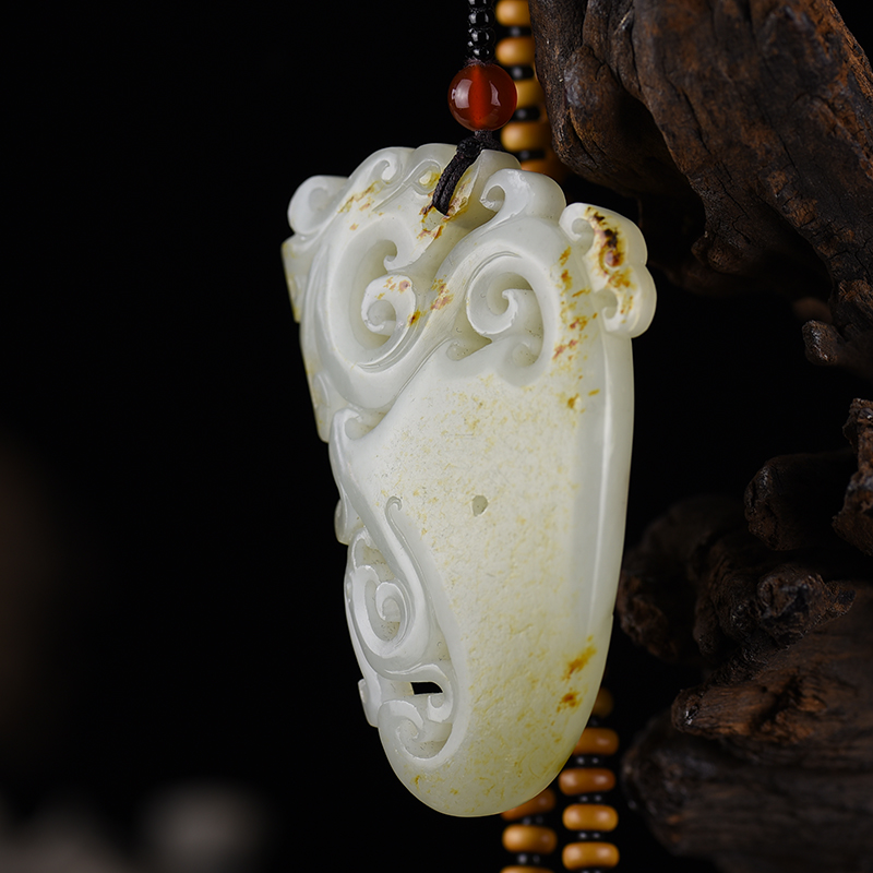 新疆籽料和田青白玉龙凤佩吊坠-红掌柜