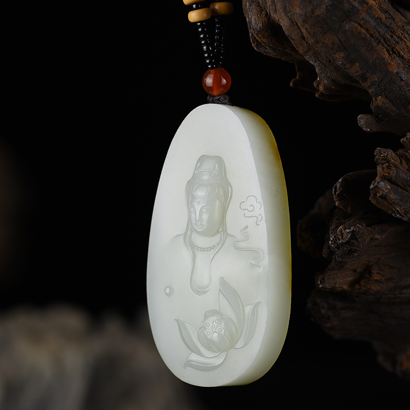 新疆籽料和田青白玉花开见佛吊坠-红掌柜