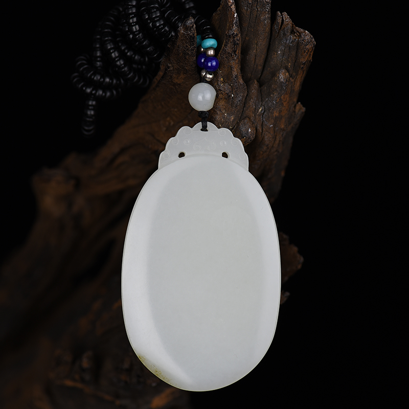 籽料和田白玉无事牌吊坠-红掌柜