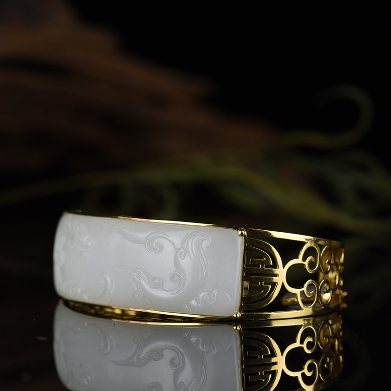 籽料和田白玉龙凤手镯-红掌柜