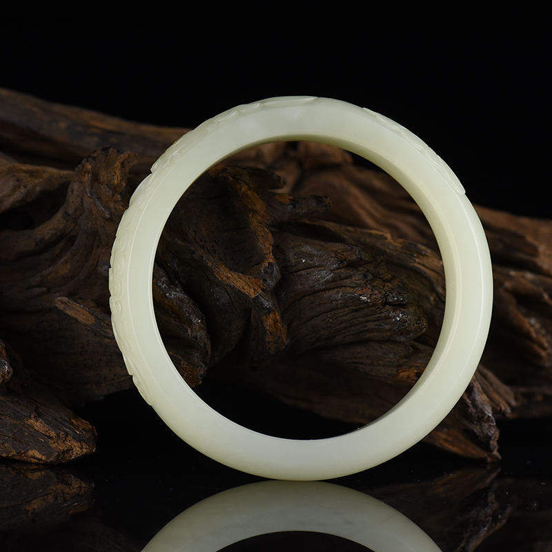 新疆天然籽料和田白玉年年有余扁镯-红掌柜