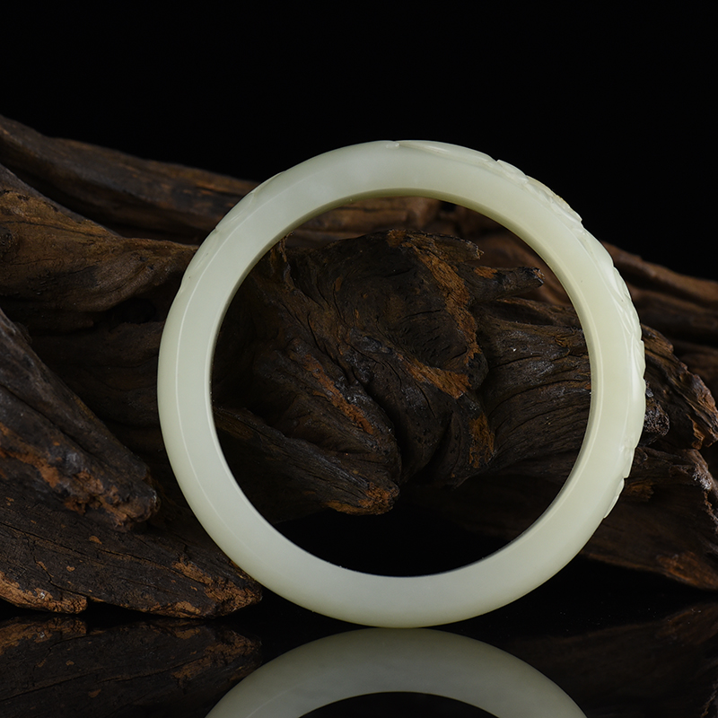 新疆天然和田白玉年年有余扁镯-红掌柜