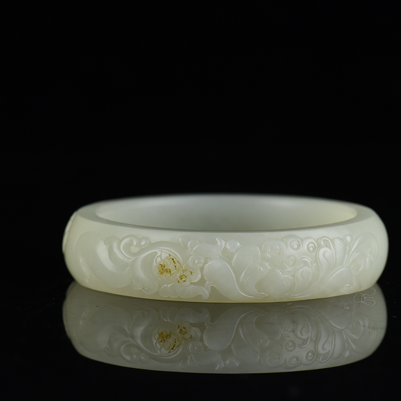 新疆天然籽料和田白玉扁镯-红掌柜