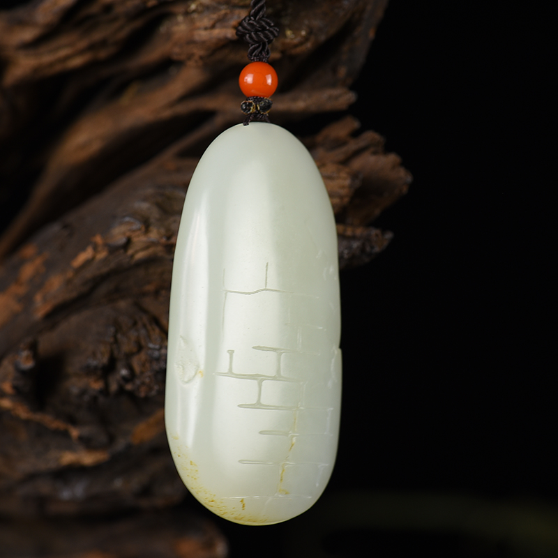 新疆籽料和田白玉喜上眉梢吊坠-红掌柜