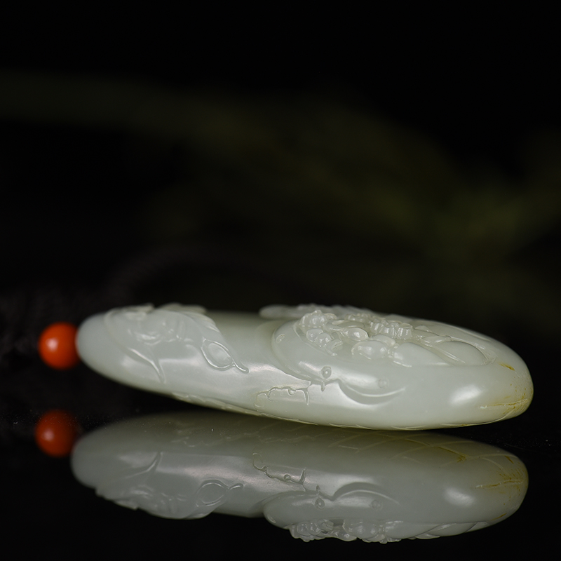 新疆籽料和田白玉喜上眉梢吊坠-红掌柜