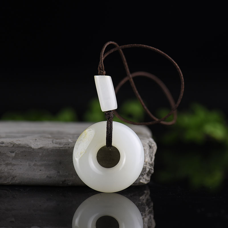 新疆天然籽料和田白玉平安扣吊坠-红掌柜