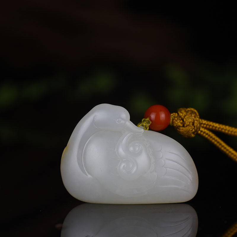新疆天然籽料和田白玉鹅如意吊坠-红掌柜
