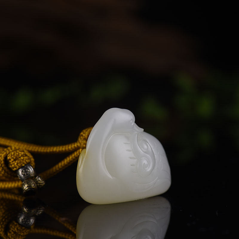 天然籽料和田白玉鹅如意吊坠-红掌柜