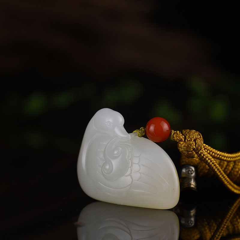 新疆籽料和田白玉鹅如意吊坠-红掌柜