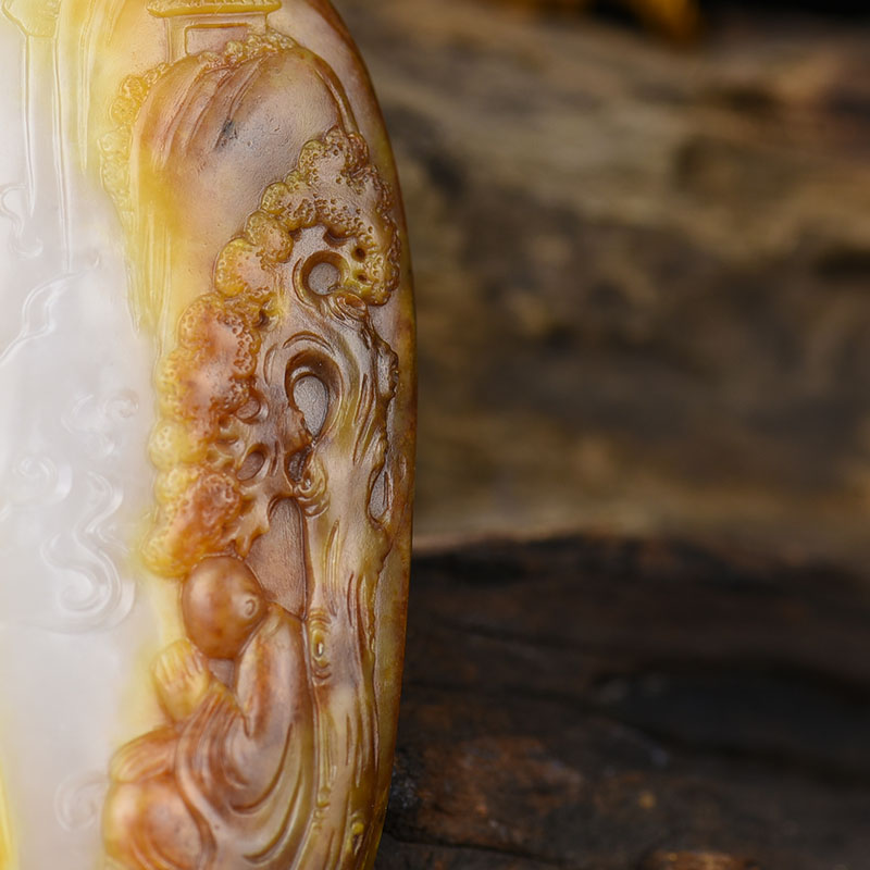 天然新疆籽料俏色和田玉悟道吊坠-红掌柜