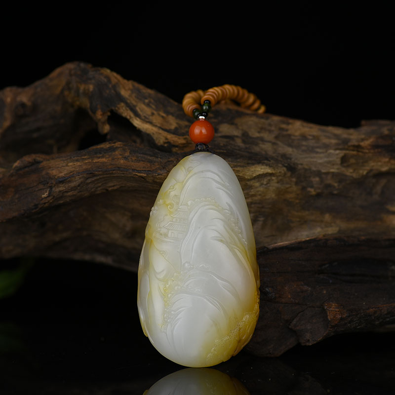 天然俏色和田玉指日高升两用款-红掌柜