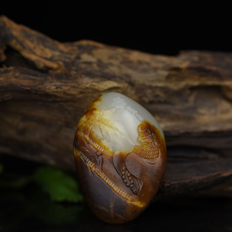 籽料俏色和田玉吊坠-红掌柜