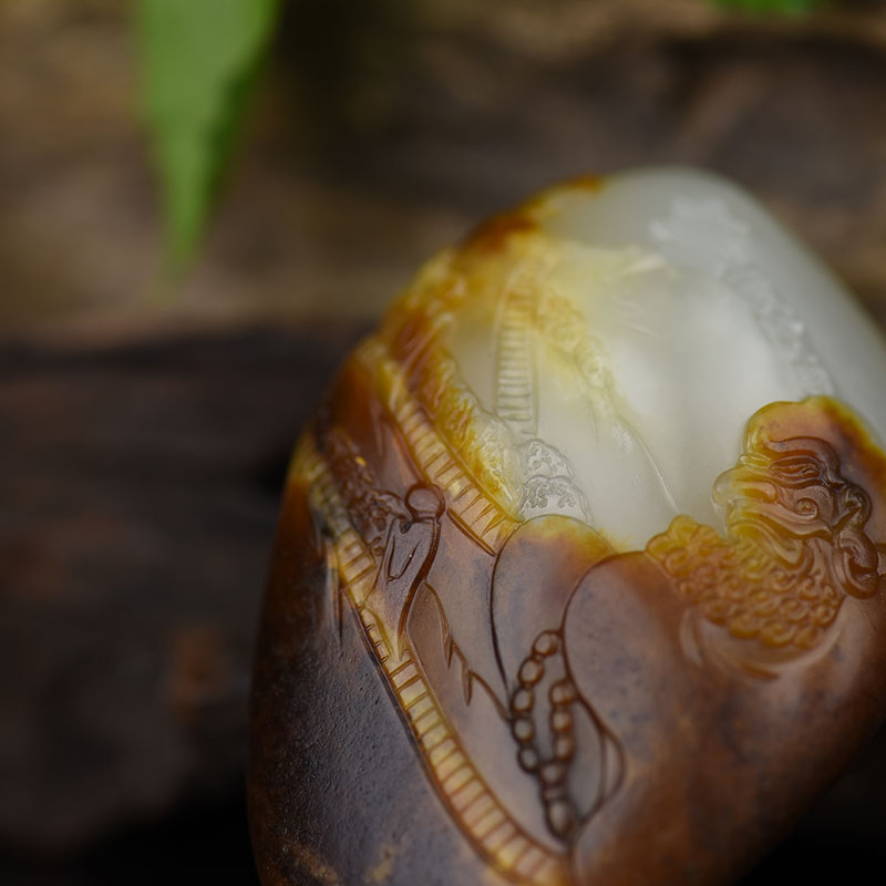 新疆籽料俏色和田玉达摩吊坠-红掌柜