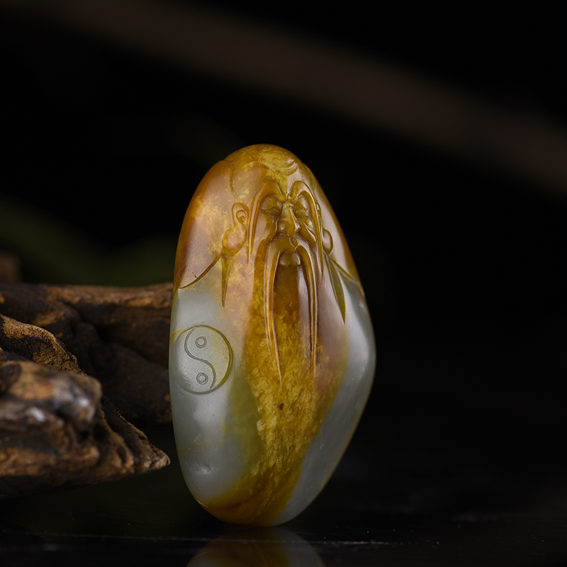 和田青白玉寿星吊坠-红掌柜