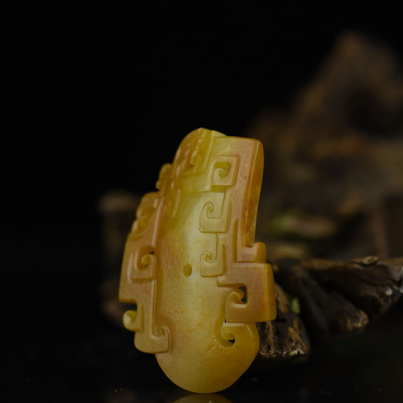 天然新疆籽料和田玉龙凤佩吊坠-红掌柜