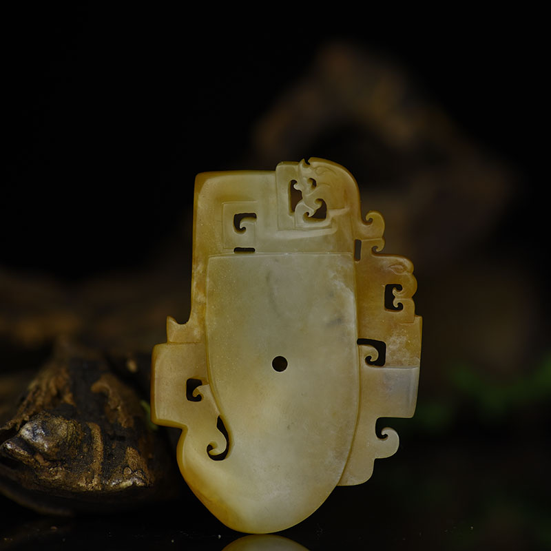 天然新疆俏色和田玉龙凤佩吊坠-红掌柜