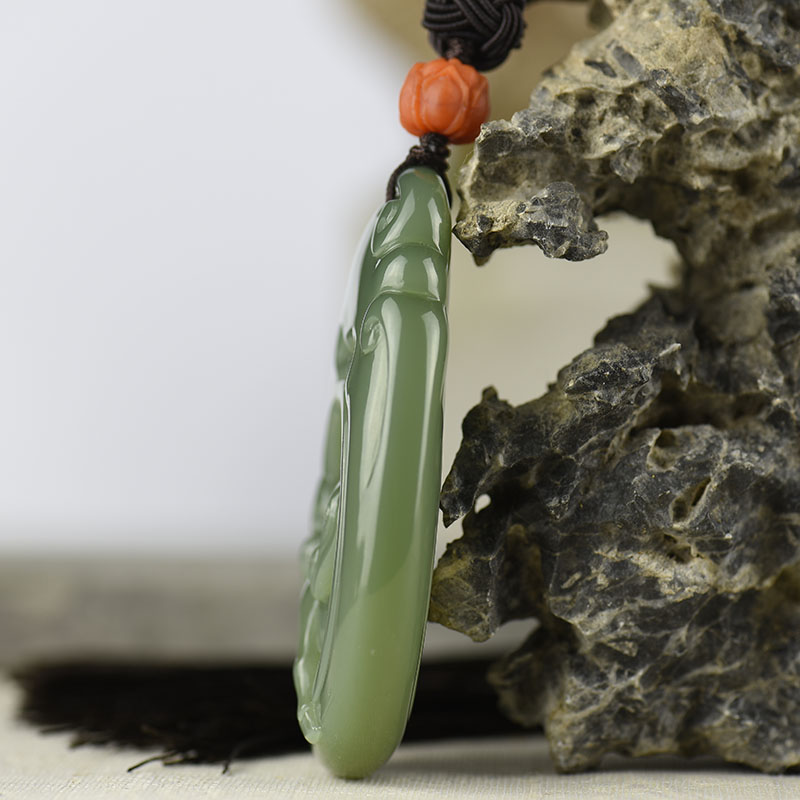 川料和田碧玉马上有福手把件-红掌柜