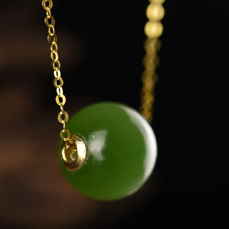 山料和田碧玉圆珠项链-红掌柜